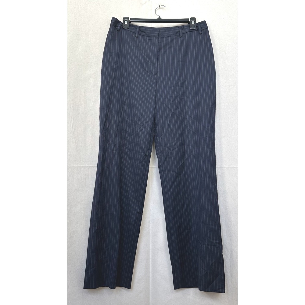 Brooks Brothers 346 Preppy Womens Navy Blue Pinstripe 100%Wool Dress Pants Sz 10